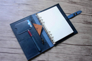 blue leather notebook personalized refillable