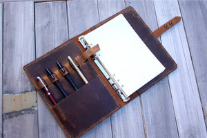 handmade leather mission planner binder