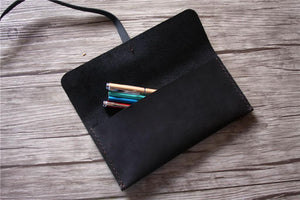 black leather pen case
