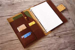 A4 leather binder 3 rings refillable personalized