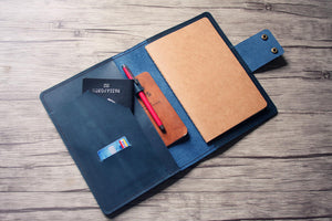 blue leather notebook cover A5