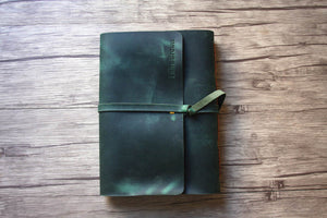 green leather bound journal personalized
