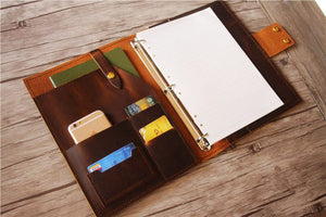 brown leather notebook