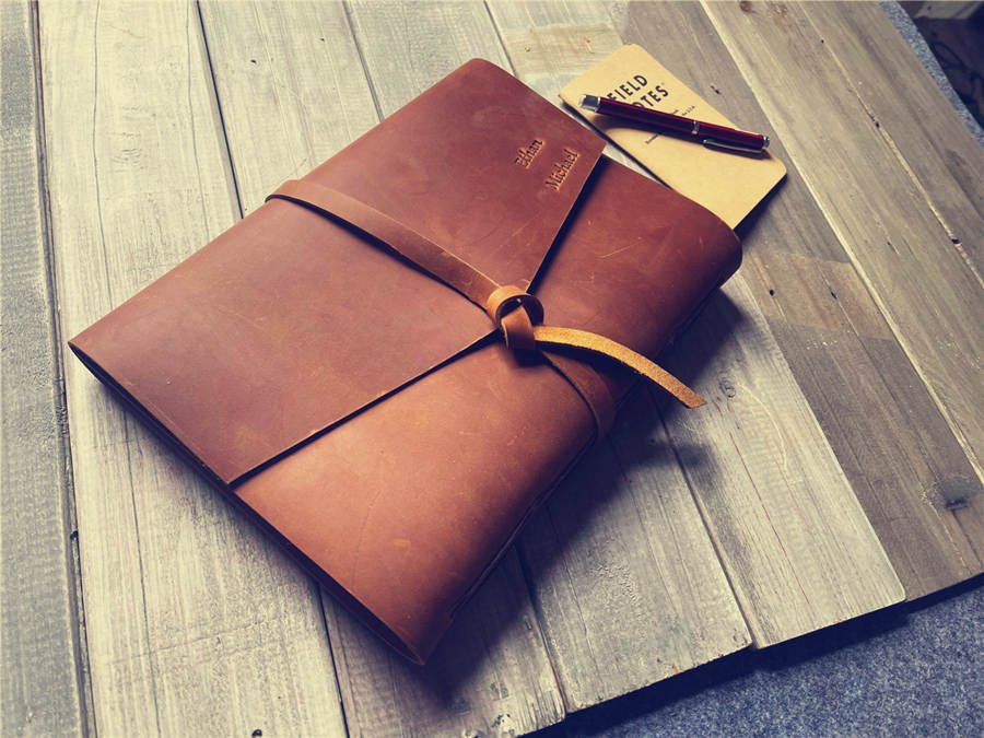 Custom Brown Leather Funeral Memory Guest Book, Personalized – LeatherMega